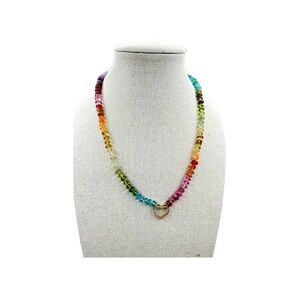 Encirkled Jewelry Luminous Rainbow 14kt Diamond Heart Necklace 16.5”